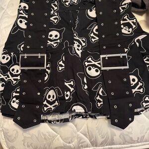 Hot Topic Black and White Skull Print Skirt with Buckle Straps